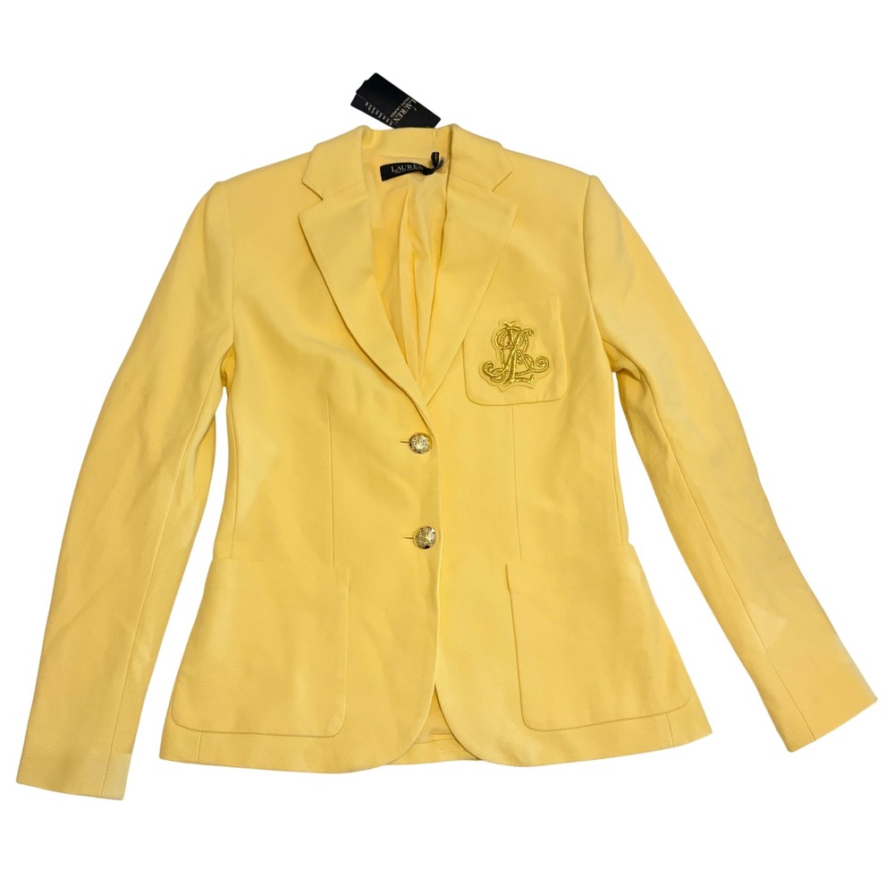 Lauren Ralph Lauren Lemon Sorbet Crest Blazer XS NWT Gold Buttons Preppy - Picture 2 of 9